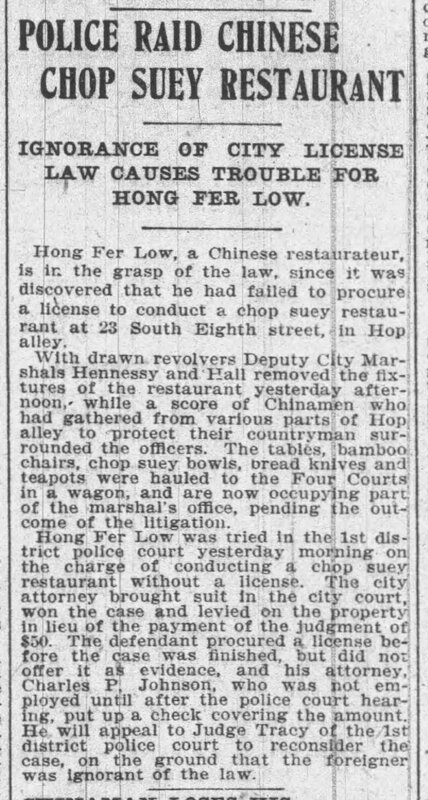 Newspaper Article: "Police Raid Chinese Chop Suey Restaurant"