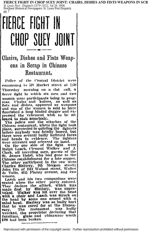 Newspaper Article: "Fierce Fight in Chop Suey Joint"