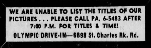 Olympic Drive-In Advertisement – September 5th, 1964