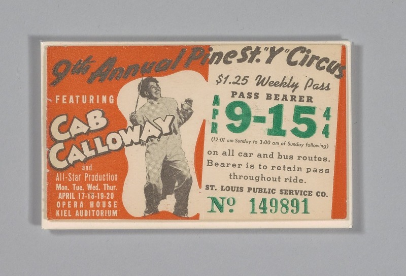 Transit pass for St. Louis Public Service Company depicting Cab Calloway