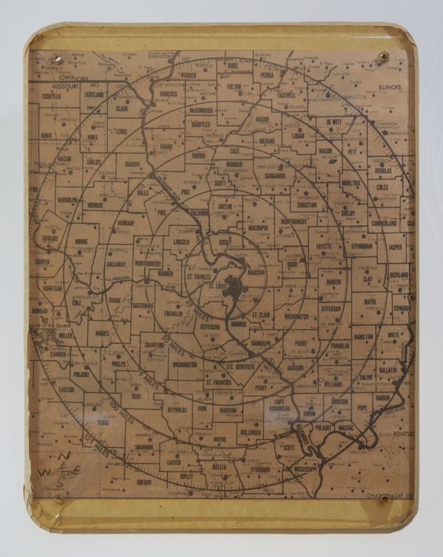Map of St. Louis with concentric circles around the city center.