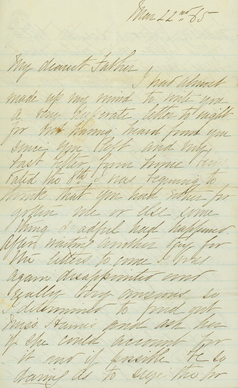 Letter of Nellie Blow, New York, to Dearest Father Henry T. Blow, May 22, 1865