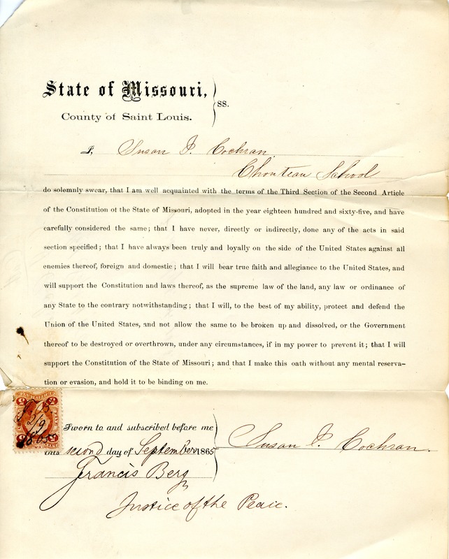 Loyalty Oath of Susan I. Cochran of Missouri, County of St. Louis