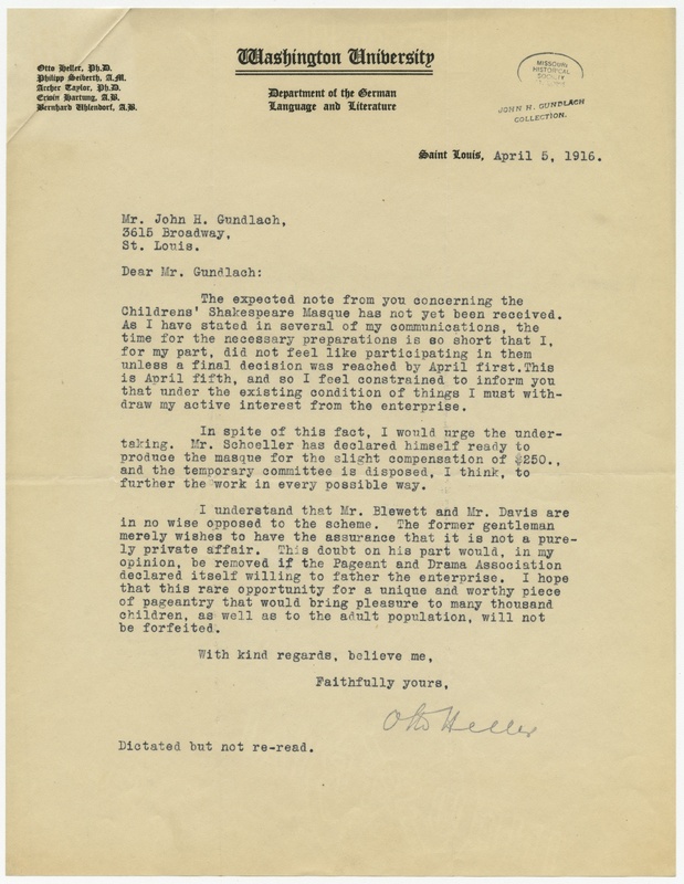 Letter from Professor Otto Heller