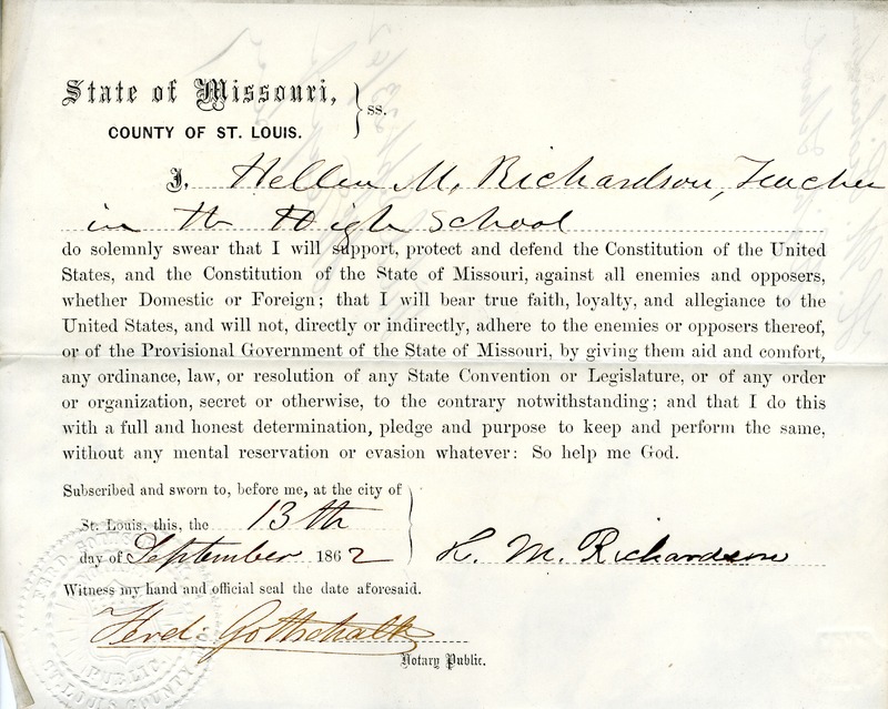 Loyalty Oath of Hellen M. Richardson of Missouri, County of St. Louis