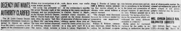 Newspaper Article – “Decency Unit Wants Authority Clarified” - September 9th, 1964