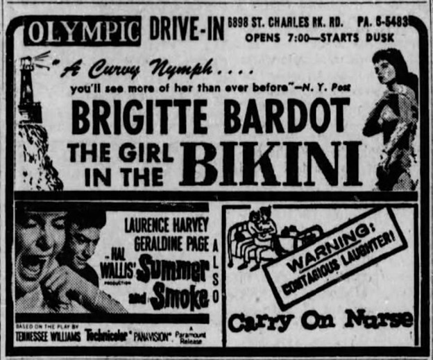 Olympic Drive-In Advertisement – September 14, 1962