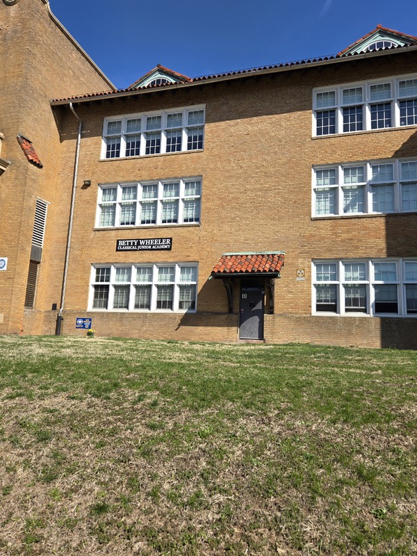 Betty Wheeler School Building with Fallout Shelter Sign