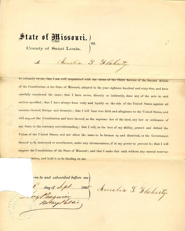 Loyalty Oath of Amelia T. Flaherty of Missouri, County of St. Louis