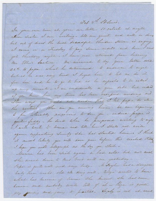 Letter Signed Sarah [Sarah Lane Glasgow], St. Louis, to Ann E. Lane, Pittsburg, February 4, 1852