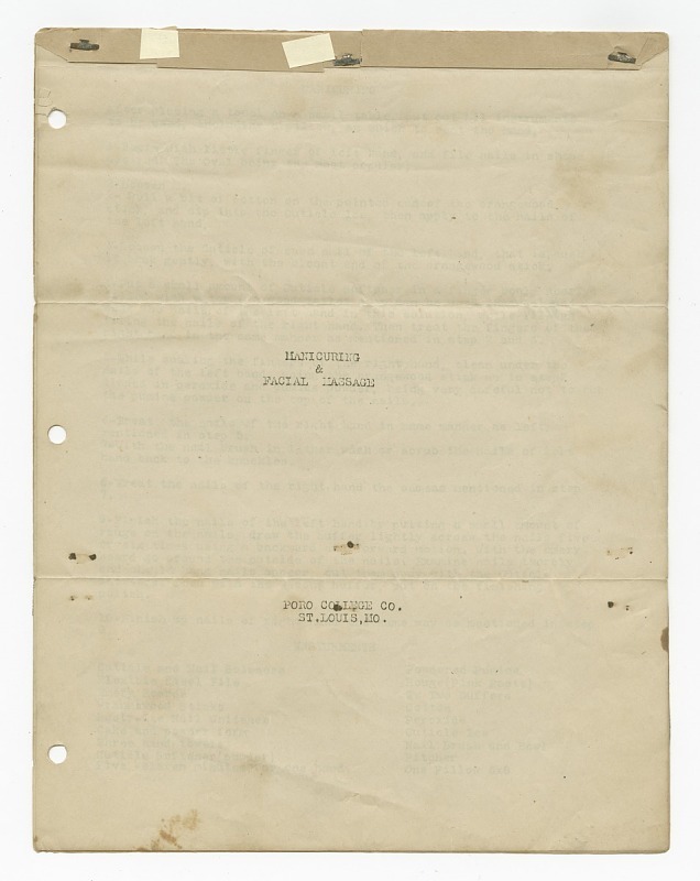 Instruction manual for manicuring and facial massage with envelope