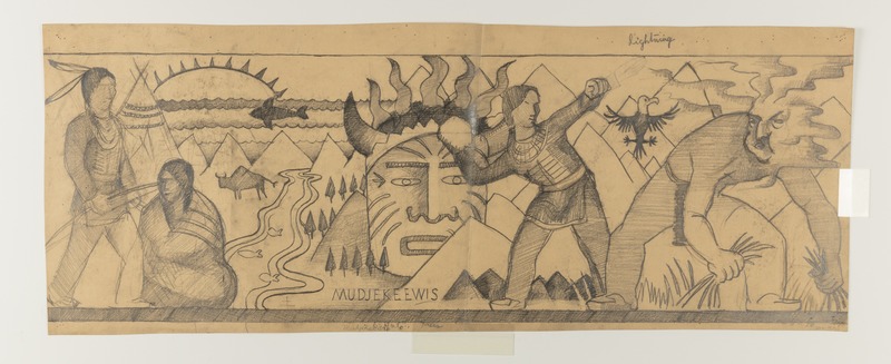 Pencil Drawing of "Mudjekeewis" Mural by Edward Mutrux