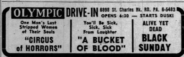 Olympic Drive-In Advertisement – October 13th, 1962