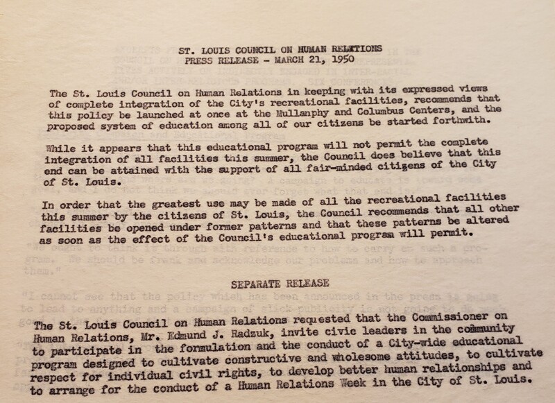 St. Louis Council on Human Relations Press Release - March 21, 1950