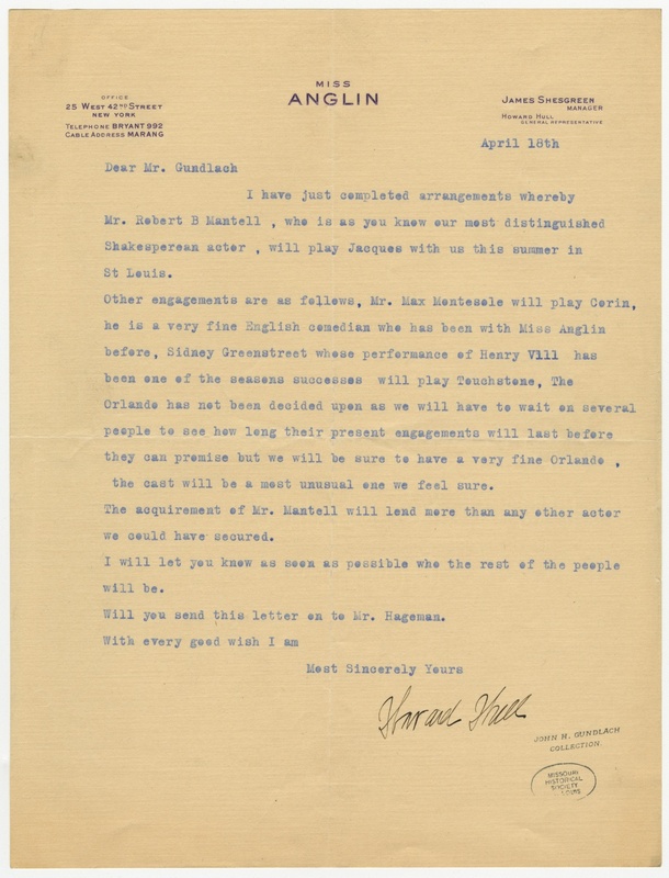 Letter from Howard Hull