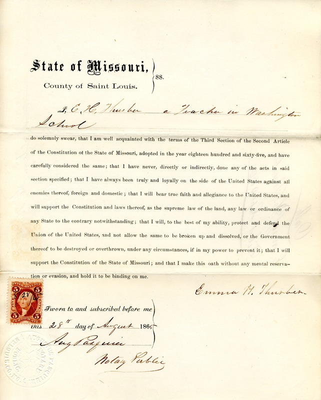 Loyalty Oath of Emma H. Thurber of Missouri, County of St. Louis