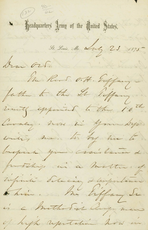 Letter Signed W.T. Sherman, Headquarters Army of the United States, St. Louis, MO., to [E.O.C.] ORD, July 23, 1875