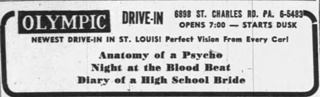 Olympic Drive-In Advertisement – August 25th, 1962