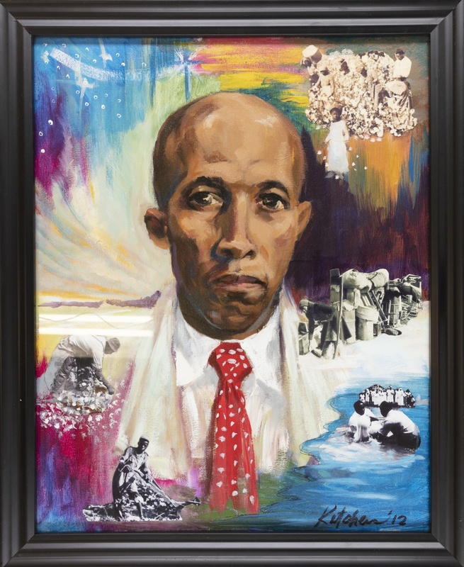 Oil Painting of Reverend Owen Whitfield with Scenes of the 1939 Sharecroppers Strike by Robert A. Ketchens