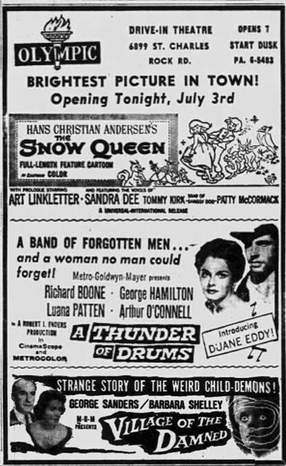 Olympic Drive-In Advertisement – July 3rd, 1962