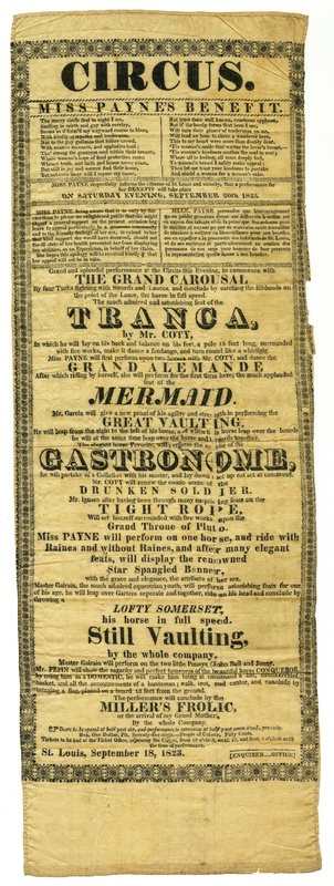 Broadside: Circus, Miss Payne's Benefit, September 18, 1823