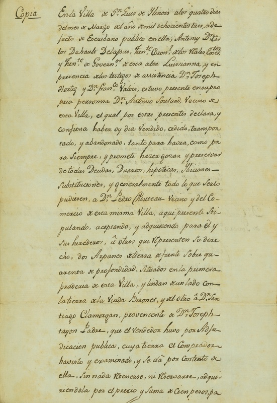 Document Signed Delassus to Madame Chouteau March 4, 1803