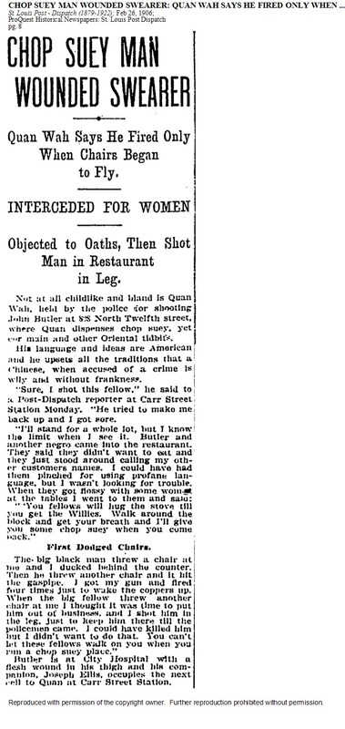 Newspaper Article: "Chop Suey Man Wounded Swearer"