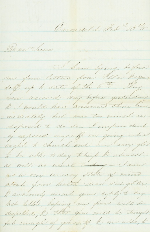 Letter Signed Mother [Minerva Blow], Carondelet, To Susie [Susan Blow], February 13, 1861