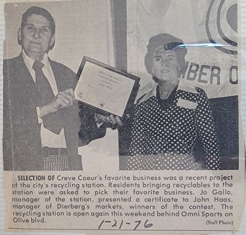 Newspaper Clipping: Jo Gallo Presents Favorite Business Certificate