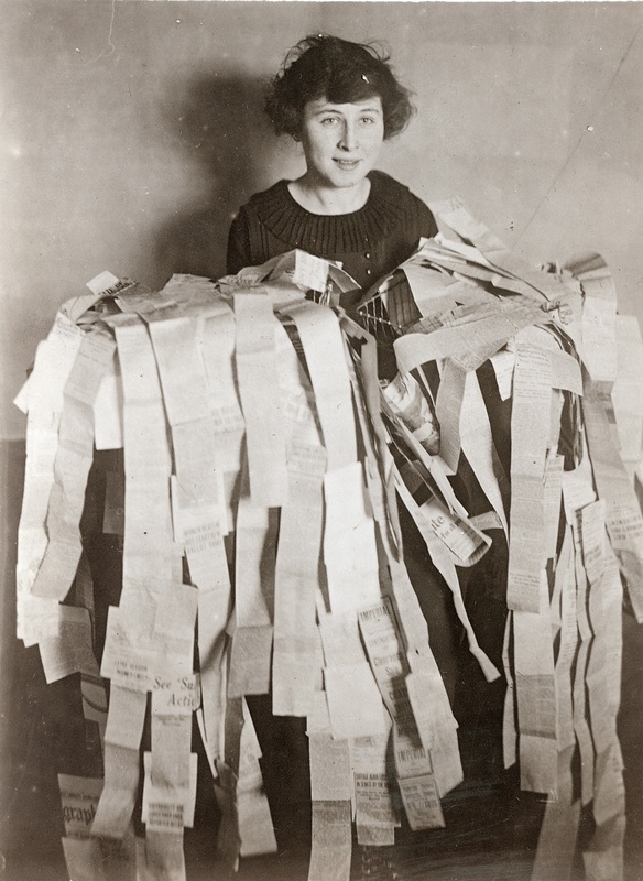 Photograph of a Suffrage Worker with News Clippings