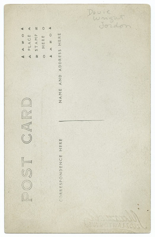 Photographic postcard of Dovie Wright Jordan-back