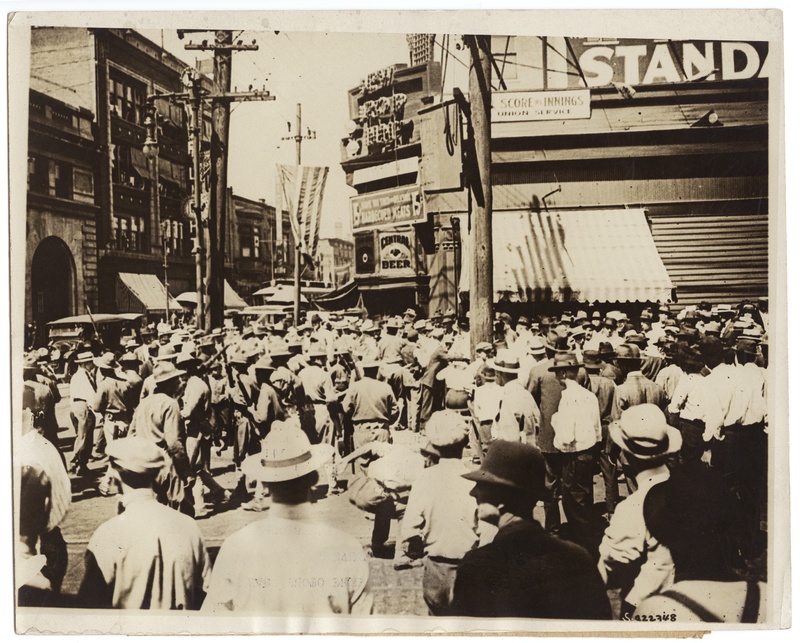 Crowd Stopping Streetcars at Collinsville Avenue and Broadway During the East St. Louis Race Riots