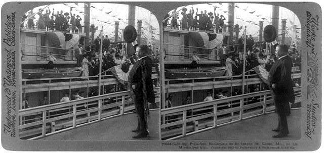 Saluting President Roosevelt as He Leaves St. Louis, MO. on His Mississippi Trip
