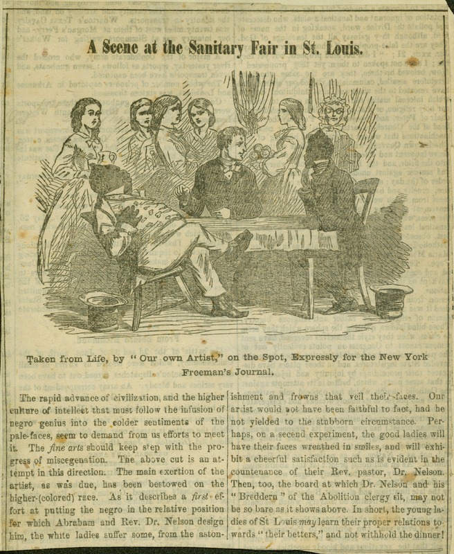 Mounted Newspaper Clipping Titled "A Scene at the Sanitary Fair in St. Louis," CA. 1864