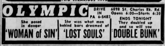 Olympic Drive-In Advertisement – November 24th, 1963