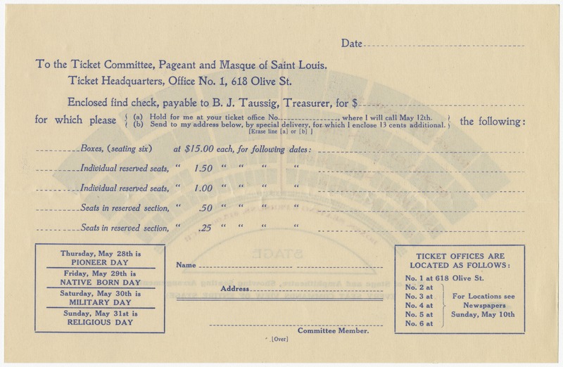 Forest Park Performance Space Plan and Ticket Order Form