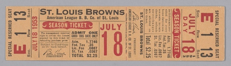 Season ticket for the St. Louis Browns baseball team