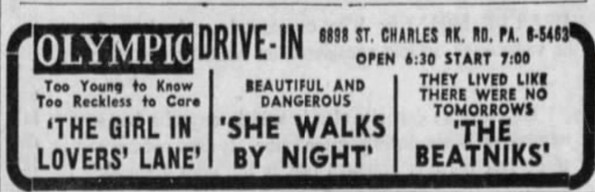 Olympic Drive-In Advertisement – October 22nd, 1962