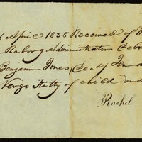 RECEIPT SIGNED RACHEL WETHERSPOON, ST. LOUIS, APRIL 16, 1838