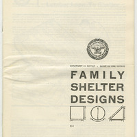 Scanned pages of a booklet titled "Family Shelter Designs."