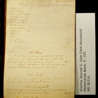 CLARK FAMILY COLLECTION: VOLUME 5. VOORHIS JOURNAL NO. 5, HOUSEHOLD MEMORANDUM BOOK OF JULIA CLARK, PAGE 105, CA. 1820