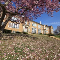 Wide view of the front of the Woerner School building.