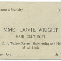 Business card of Mme. Dovie Wright, hair culturist