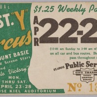 Transit pass for St. Louis Public Service Company featuring Street Y Circus