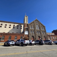Wide view of the front of the St. Joseph church building.