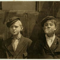 A.M. Mon. May 9, 1910. Newsies at Skeeter's branch They were all smoking. St. Louis, Mo. Location: St. Louis, Missouri.