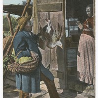 Postcard of a produce vendor-front