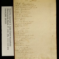 CLARK FAMILY COLLECTION: VOLUME 5. VOORHIS JOURNAL NO. 5, HOUSEHOLD MEMORANDUM BOOK OF JULIA CLARK, PAGE 110, CA. 1820