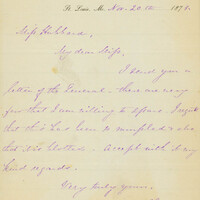 LETTER SIGNED ELLEN EWING SHERMAN, 912 GARRISON AVE., ST. LOUIS, TO MISS HUBBARD, NOVEMBER 20, 1873