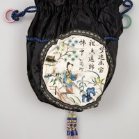 Black Satin Reticule Bag with Chinese Embroidery